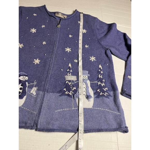 Croft & Barrow Women Snowman Cardigan Sweater L purple Winter Knit angora blend - Picture 12 of 13